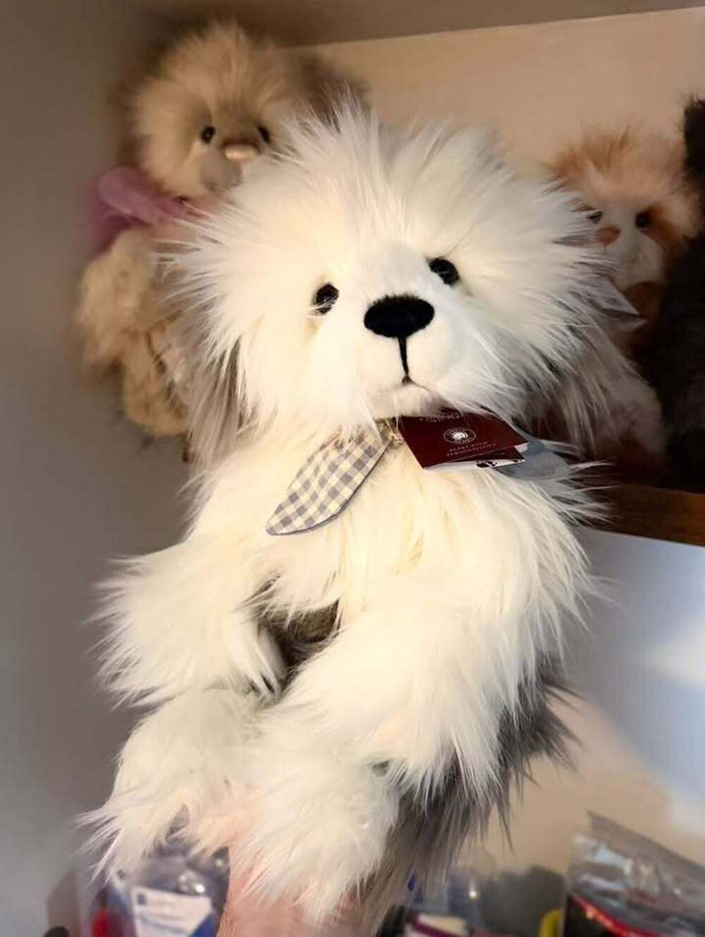 Charlie Bears CB252590 Old Faithful Puppy Dog White Fur w/ Gingham Neckerchief